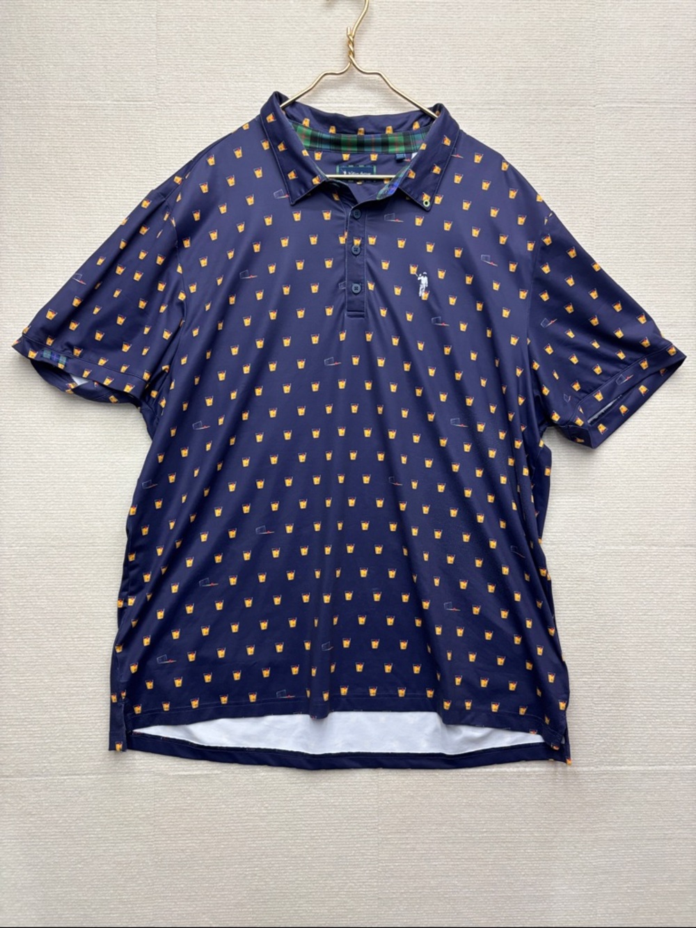 William Murray Golf Navy Polo with Yellow Pattern